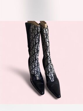 Dior Black and Gray Monogram Knee Boots